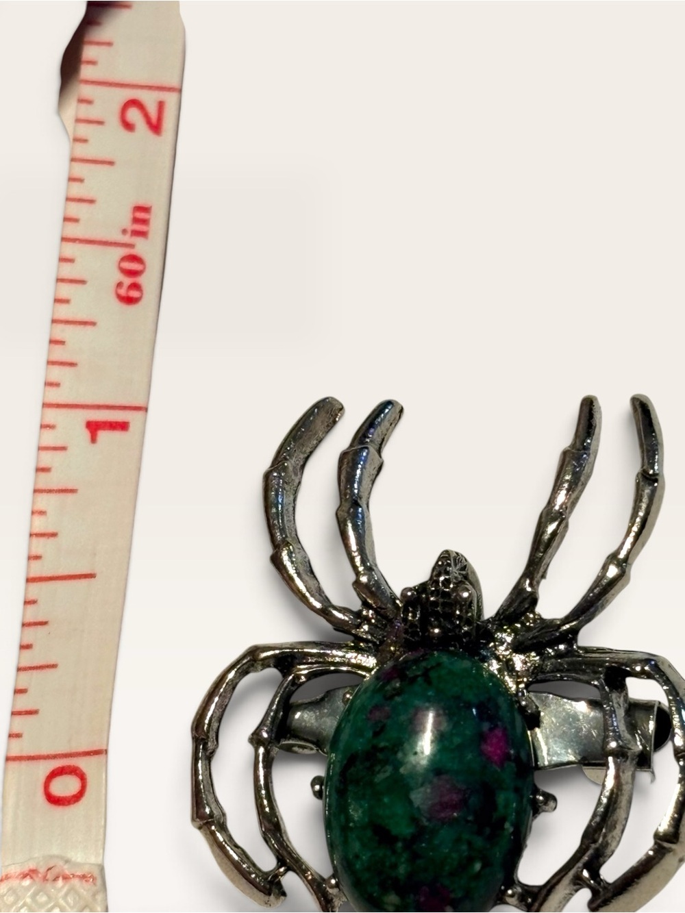 Silver Spider Brooch with Green and Pink Cabochon New Halloween - Picture 3 of 8